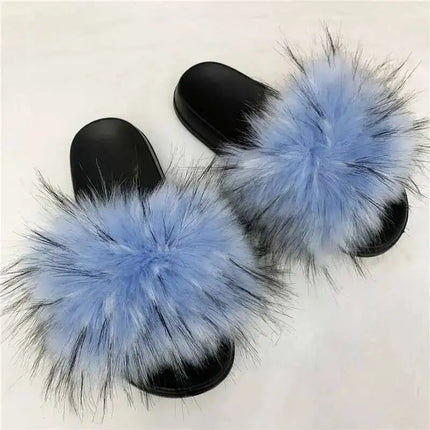 Fluffy Slippers for Women Soft Faux Fur Women's Summer Slippers Stylish Open Toe Sandals Comfy Fuzzy Indoor Outdoor Beach Shoes