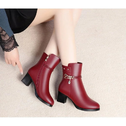 Winter Women's Leather Boots-Thickened Warm Lined Soft Leather Snow Boots, Plus-Size Women's Winter Shoes, for Commuting&Parties