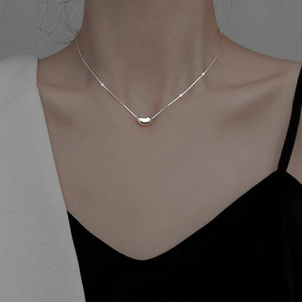 Collana con ciondolo a forma di fagiolo in argento sterling 925, gioielli classici per le donne, gioielli di moda, festa, regalo di San Valentino, 45 cm PlatiNum