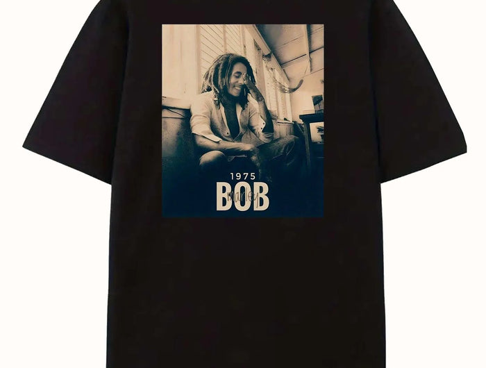 Men's all-season T-shirt with back print, Bob hip-hop rock singer design, high quality