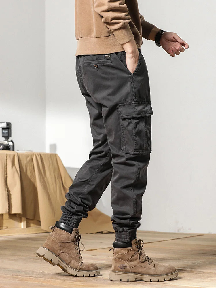 2024 New Winter Cargo Pants Men Multi-Pockets Drawstring Fleece Liner Thick Warm Overalls Joggers Casual Cotton Thermal Trousers