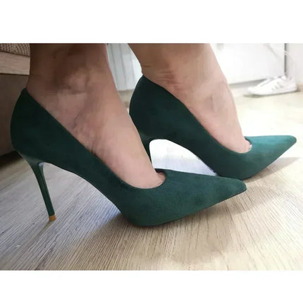 Donne 9 cm Tacchi alti Festa quotidiana Décolleté in pelle scamosciata colorata Scarpins femminili Stiletto Banchetto serale Rosso Giallo Scarpe Plus Size 34-43