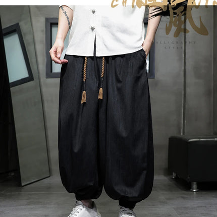 Pantaloni a gamba larga da uomo Pantaloni larghi in vita elastica da uomo Streetwear Stili giapponesi Pantaloni casual Pantaloni lunghi oversize vintage solidi