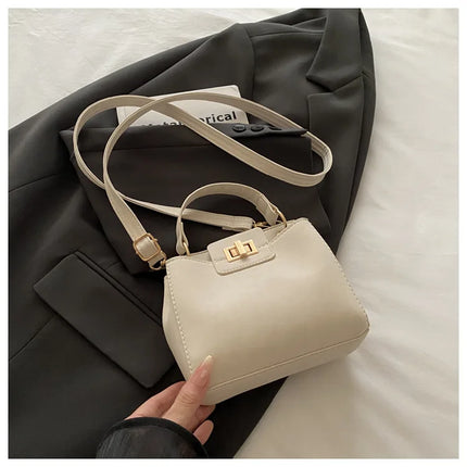 Elegante Mini Borsa a Tracolla con Manico Superiore, Chiusura Dorata, Versatile Borsa in Finta Pelle Scamosciata e Pelle per Uso Quotidiano Femminile