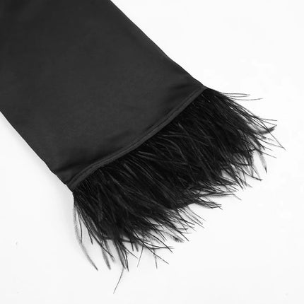 Accappatoi di piume Mini abito sexy in raso a maniche lunghe Vestaglia allentata per le donne Abito da sposa bianco Abiti da sposa neri