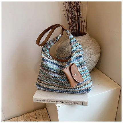 Hand-Woven Large Capacity Tote Bag for Women, Fashionable Commuter Bag, INS Style, Beach Bag for Daily Travel
