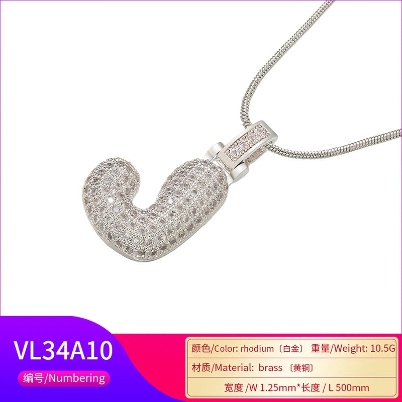 ZHUKOU Colore argento Bubble lettere iniziali collane 26 lettere pendenti collane per le donne Ottone CZ Gioielli all'ingrosso VL34