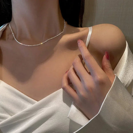 Popular Sparkling Necklace for Women Silver Colour Clavicle Chain Choker Fashion Jewelry Wedding Party Birthday Gift PlatiNum