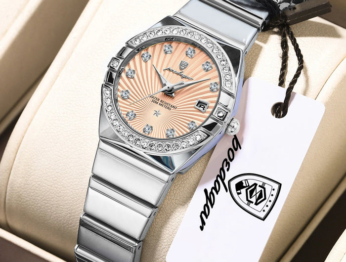 Orologio da donna POEDAGAR, raffinato, impermeabile, luminoso, con datario, in acciaio inossidabile, elegante orologio da polso al quarzo per donna. platinumshop