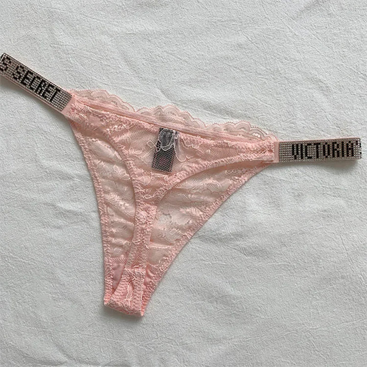 2026 New Satin Letter Rhinestone G-String Women Underwear Sexy Lace Lingerie Low Waist Seamless Panties Panties