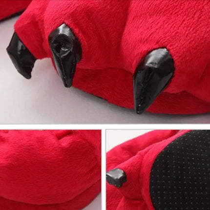 1 Pair Cute Dinosaur Claw Plush Slippers Warm Soft Indoor Slippers for Women and Men Winter House Slippers