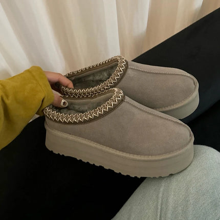 Tasman Winter Warm Wool Women's Tazz Classic Ultra Mini Platform Slippers Thick Sole Genuine Leather And Fur Snow Boots