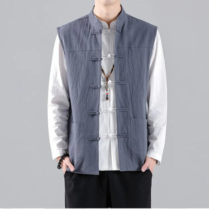 Canotte da uomo senza maniche in cotone stile cinese, gilet casual vintage, gilet estivi traspiranti, magliette larghe da uomo, abito Tang