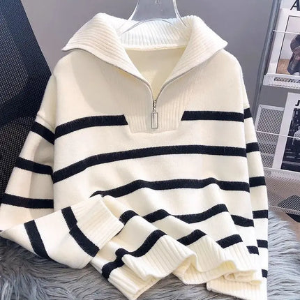 Sweater Hoodie Women's 2026 New Zipper Striped Bottom Pad Short Fashion High end Women's Sweater