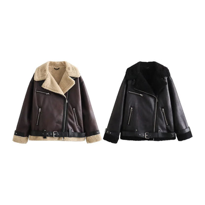 2025 Autumn New Women's European and American Style Loose Fashion with Belt Double sided Collar Jacket Coat