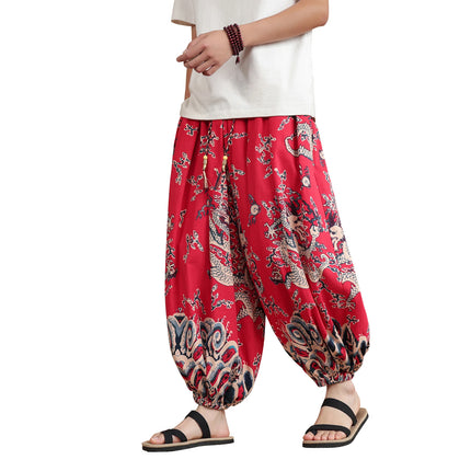 Vendite calde Pantaloni da uomo in cotone comodi pantaloni da spiaggia larghi stampa casual Harem elegante abbigliamento estivo pantaloni larghi giapponesi sottili