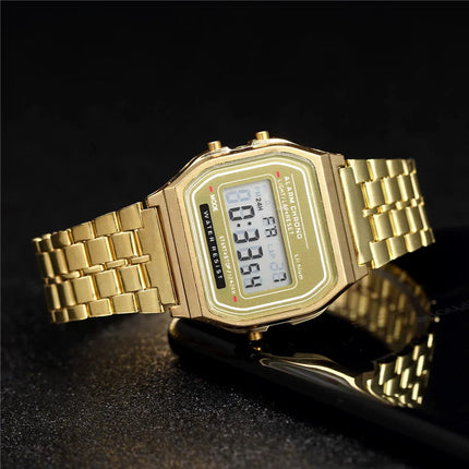 Elegante orologio digitale da donna Orologio da polso elettronico da donna d'affari in acciaio inossidabile oro argento Orologio da uomo Zegarek Damski platinumshop