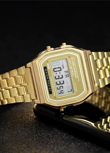 Elegante orologio digitale da donna Orologio da polso elettronico da donna d'affari in acciaio inossidabile oro argento Orologio da uomo Zegarek Damski