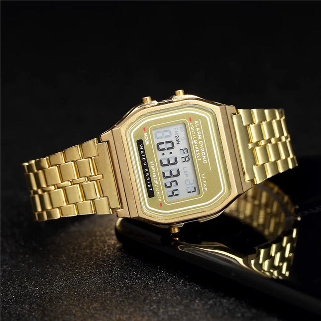 Elegante orologio digitale da donna Orologio da polso elettronico da donna d'affari in acciaio inossidabile oro argento Orologio da uomo Zegarek Damski platinumshop