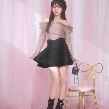 Lautaro Damen-Stufenminirock Frühling Sommer, Schwarz, Süß, Kawaii, Hohe Taille, Cutecore-Kleidung, Japanischer Modestil