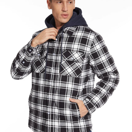 TACVASEN Men's Flannel Shirt Jacket with Removable Hood Plaid Quilted Lined Winter Coats Thick Hoodie Outwear Man Fleece Shirts