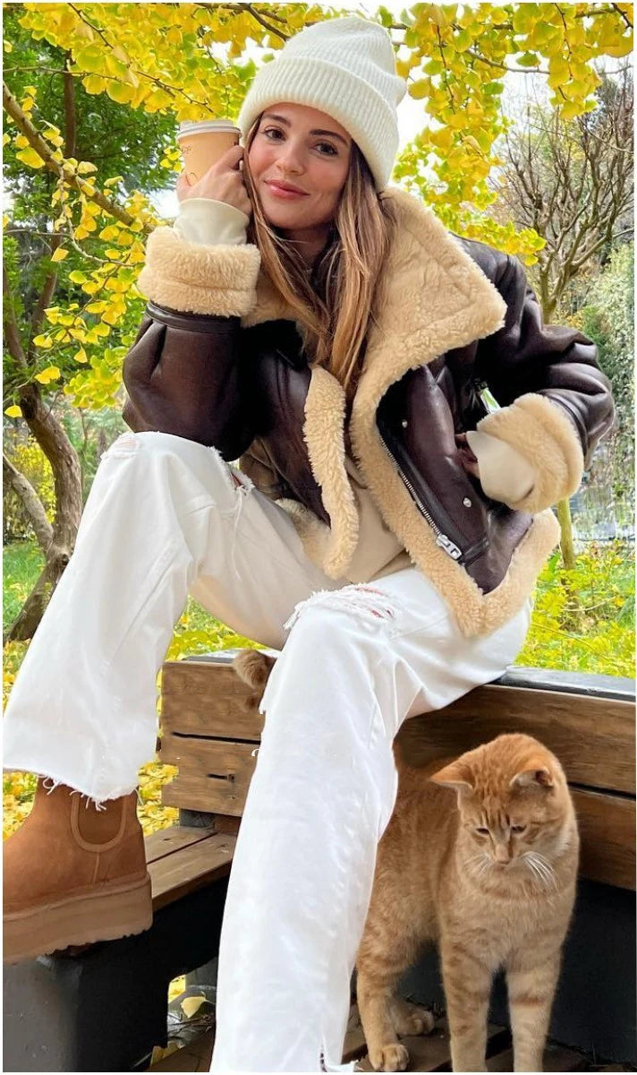 2025 New Autumn Winter Women Faux Lamb Fur Short Jacket Vintage Female Moto Biker Zipper Thick Warm Coat Fleece Outwear