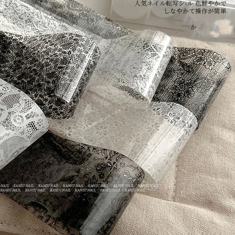 10 Rolls 4x50CM Black White Lace Transfer Nail Sticker Sexy Flower Lace Nail Art Transfer Foils Paper for DIY Manicure Decals*@# 2028