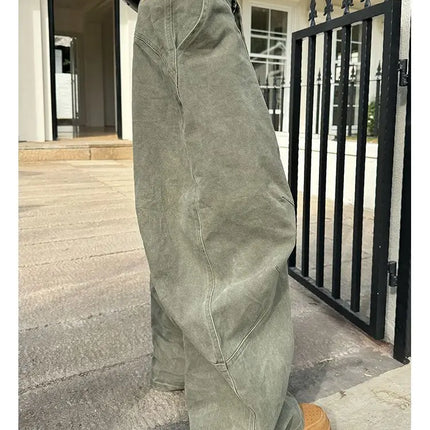 HOUZHOU Y2K Vintage Wash Donna Cargo Jeans Harajuku Scimitar Gamba larga Pantaloni in denim retrò americani Pantaloni larghi Gyaru Streetwear