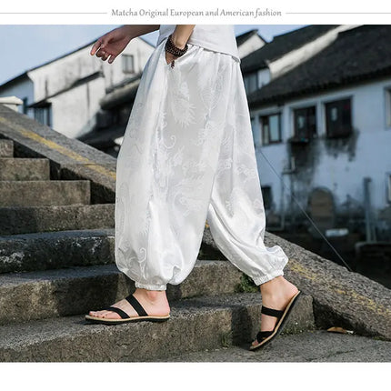Vendite calde Pantaloni Da Uomo 2024 Nuovo Drago di Seta del Ghiaccio Fiore Scuro Bloomers Moda Allentata Gamba Larga Casual di Alta Qualità Pantaloni Maschili di Marca