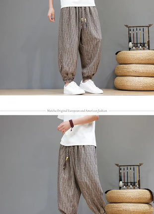 Men's Corduroy Chinese Style Wide Leg Trousers, Lantern Pants, Comfortable and Breathable for Autumn and Winter, Casual Joggers