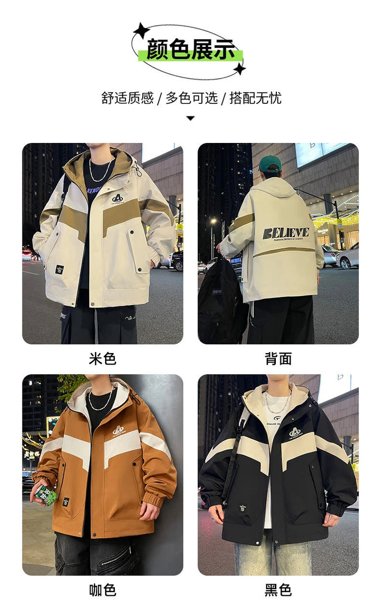New Arrival Men's Hooded Jackets 2026 Spring Autumn Outdoor Loose Casual Coats Youth Streetwear Plus Size M-4XL Tops Clothing