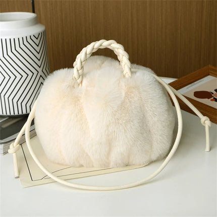 Women's Crossbody Pumpkin Plush Bag Cute Tote Bags Autumn Winter Fashion Solid Color Handbag Travel Shoulder Bags PlatiNum