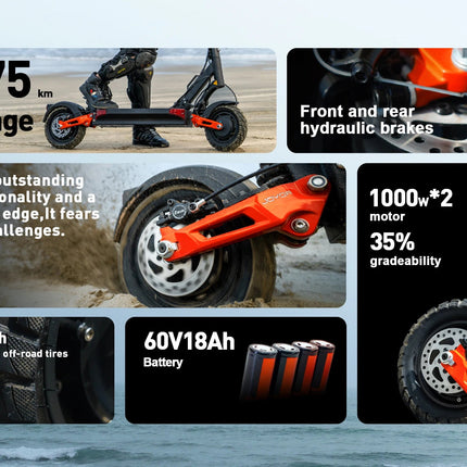 JOYOR T10 Scooter elettrico per adulti 1000W * 2 Motore 60V18AH Batteria Skateboard fuoristrada 10 "Pneumatico fuoristrada Pieghevole E-Scooter platinumshop