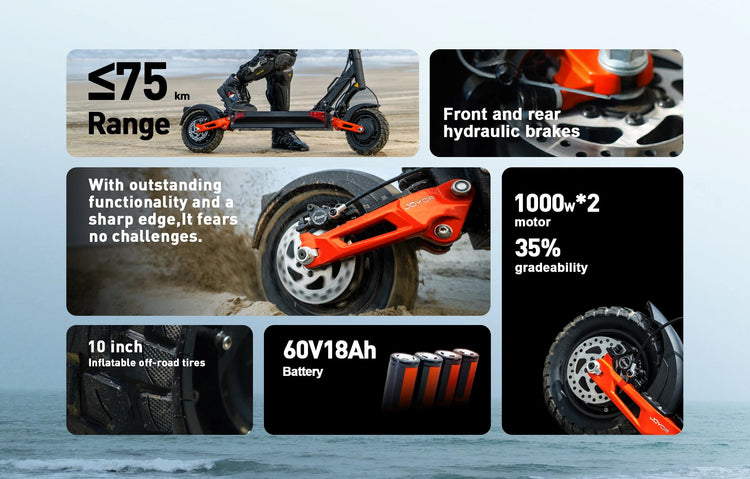 JOYOR T10 Scooter elettrico per adulti 1000W * 2 Motore 60V18AH Batteria Skateboard fuoristrada 10 "Pneumatico fuoristrada Pieghevole E-Scooter platinumshop