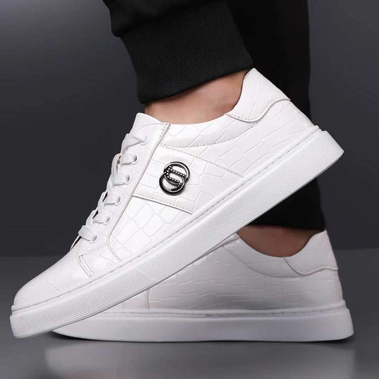 Popular crocodile pattern men's thick soled casual board shoes, trendy, breathable high-end, business plus size shoes (38-48)