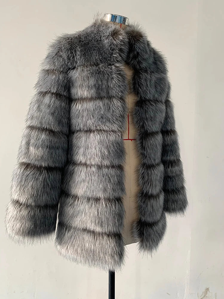 ZADORIN Winter Outerwears Furry Faux Fur Coat Women Stand Collar Long Sleeve Fake Fur Jacket Fur Coats fourrure abrigos mujer