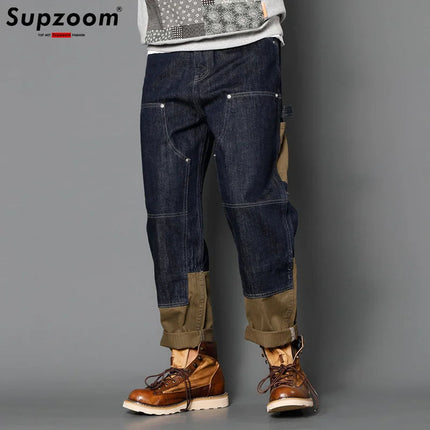 Supzoom New Arrival Hot Sale Top Fashion Autumn Zipper Fly Stonewashed Casual Patchwork Cargo Denim Pockets Cotton Jeans Men PlatiNum