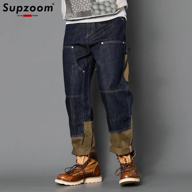 Supzoom New Arrival Hot Sale Top Fashion Autumn Zipper Fly Stonewashed Casual Patchwork Cargo Denim Pockets Cotton Jeans Men PlatiNum