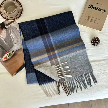 High Quality 100% Pure Wool Scarf Women Classic Chic  Autumn Winter Colorful Plaid Tassel Warm Muffler Female Thermal Shawl Lady