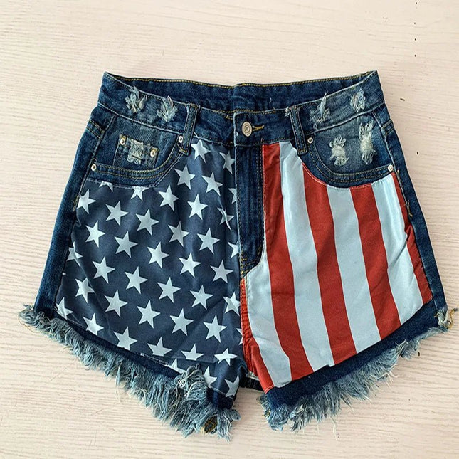Pantaloncini di jeans Donna Jeans Lunghezza al ginocchio Stampa pentagramma Nappe Vita media Lavato Distressed 2025 Pantaloni corti estivi streetwear - platinumshop