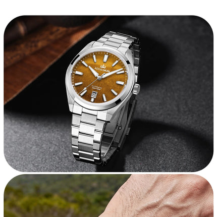 AddiesKin K010 Automatic Watch for Men Natural Tiger Eye Dial Miyota 9015 Movement Sapphire Crystal 200 Waterproof Luminous Gift