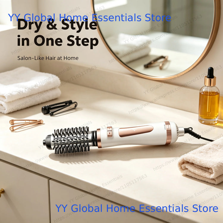 Household Multifunctional Rotating Hot‑Air Styler, Interchangeable Hair Dryer Brush, 800W Hair Volumizer Straightening & Curling Tool for Daily Hairstyle Making