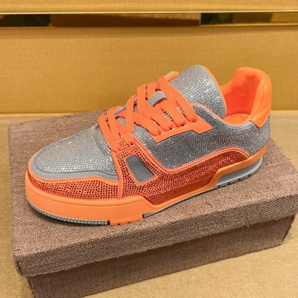 Men Diamonds Crystal Patchwork Suede Genuine Leather Shoes Lace Up Round Toe Thick Bottom Casual Shoes Height Increase Platform