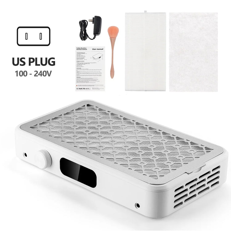 Brushless Twin Turbo Nail Dust Extractor with Multi Adjustable Speed 2500-3500RPM Double Strong Fan Vacuum Cleaner Professional Salon Manicure Dust Collection Tool