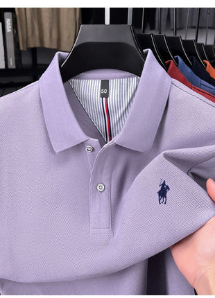 Polo à manches longues de marque haut de gamme 100 % coton, nouveau t-shirt décontracté à revers pour homme d'affaires, confort de luxe avec broderie Paul poney