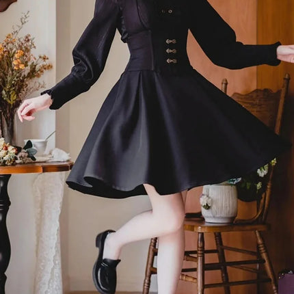 Autumn Japanese Gothic Y2k 3 Piece Set Women Elegant Long Sleeve Shirt Shawl Coat Slim Strap Dresses Korean Female Dark Outfits