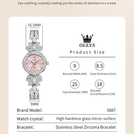 OLEVS 5887 Orologi da donna Elegante orologio al quarzo originale Orologi luminosi impermeabili per regalo donna Cinturino con diamanti Reloj Mujer platinumshop