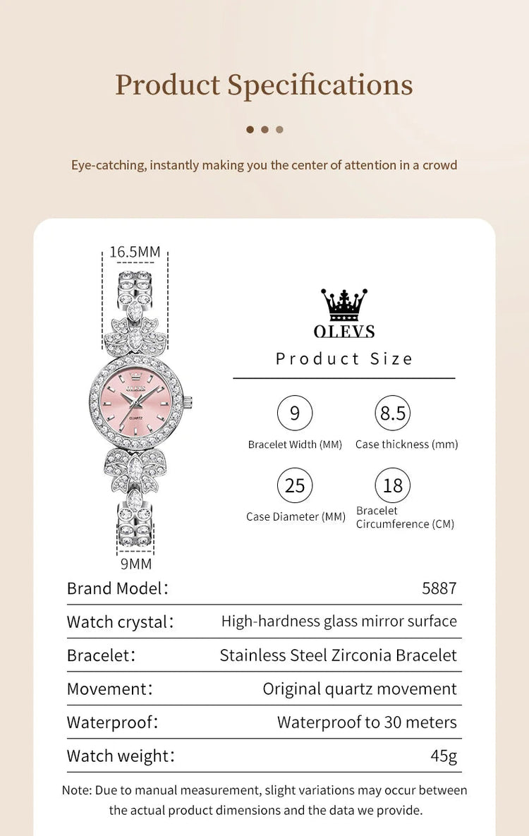 OLEVS 5887 Orologi da donna Elegante orologio al quarzo originale Orologi luminosi impermeabili per regalo donna Cinturino con diamanti Reloj Mujer platinumshop