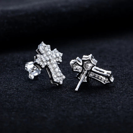 MossanRappr 0.78cttw Moissanite Iced out Croce Orecchini a bottone in argento sterling 925 D Colore Gioielli eleganti e alla moda per uomo platinumshop