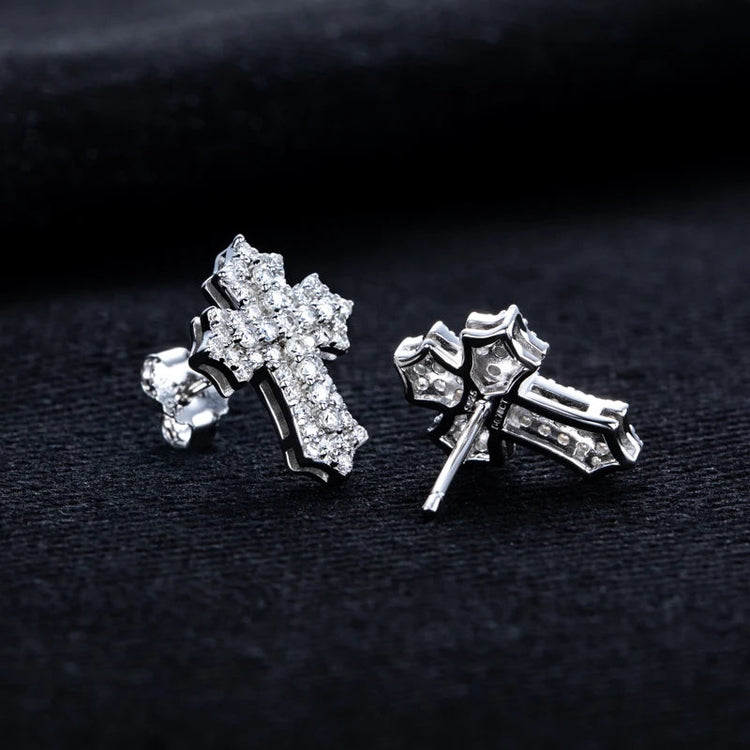 MossanRappr 0.78cttw Moissanite Iced out Croce Orecchini a bottone in argento sterling 925 D Colore Gioielli eleganti e alla moda per uomo platinumshop